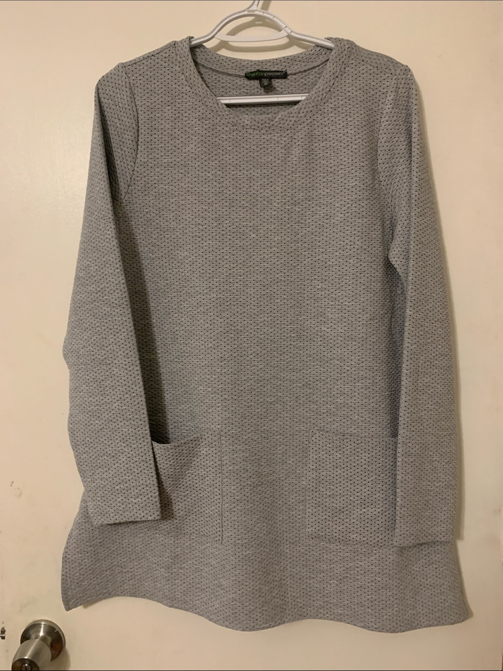 Shannon Passero Light Gray Textured Crewneck Sweater Tunic with Pockets